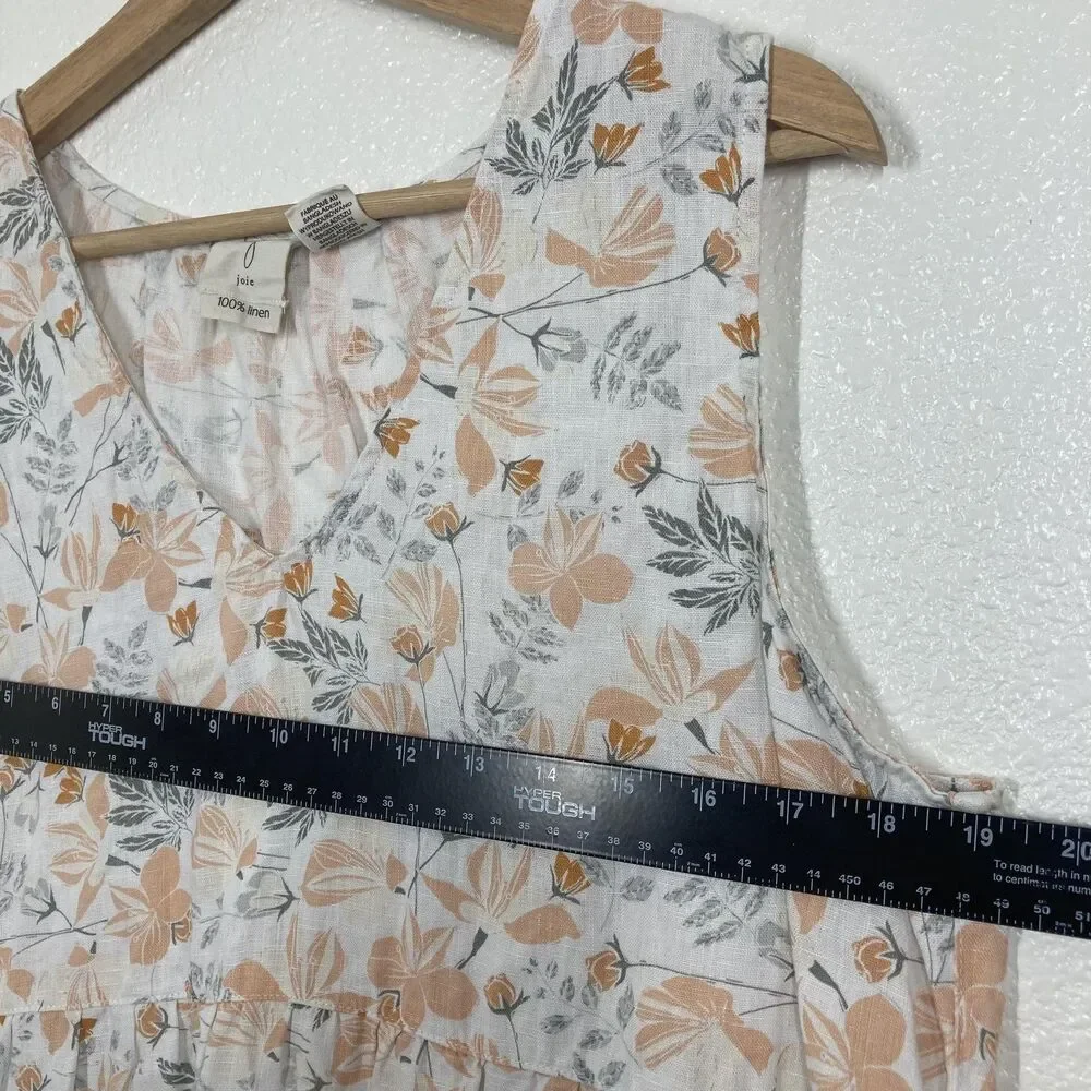 Sun Dress Linen Dress Joie Floral Large 100% Linen Sleeveless Tiered Summer